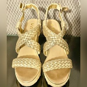 Platform Espadrilles Gold Straps sz 6.5 NEW
